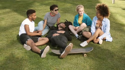 Lounging Friends on Meadow in Park