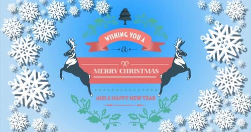 Festive Holiday Background with Reindeer and Snowflakes