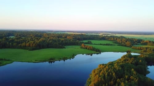 Idyllic Aerial View of Rural Landscape at Golden Hour