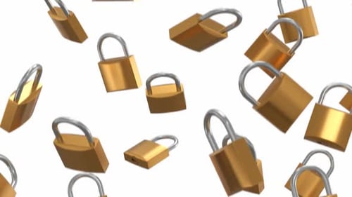 Falling Padlocks Loop on a White Background