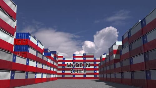 Chilean Flag Shipping Containers Wall with Made in Chile Text