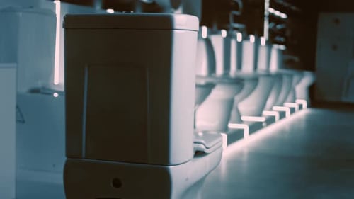 Modern White Toilets in Showroom Dolly Shot