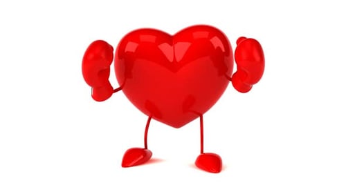 Animated Red Heart Character with Boxing Gloves