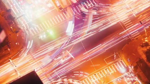 Night Time-Lapse of City Intersection from Above