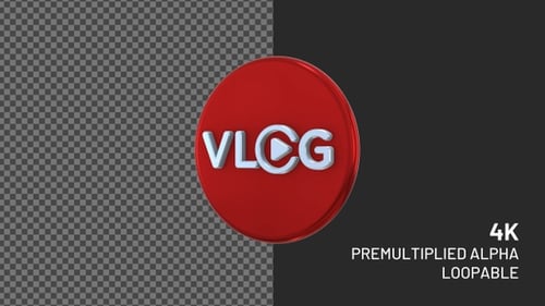 Animated 3D Red VLOG Button Icon Rotation
