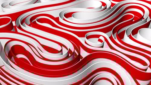 Fluid Abstract Red and White Wavy Ribbons Loop
