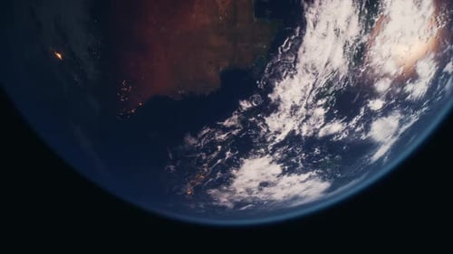 Cinematic Rotating Earth with Clouds and City Lights