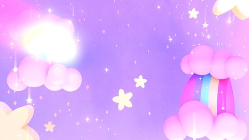 Dreamy Pink Clouds and Rainbows in Sparkling Purple Sky Loop