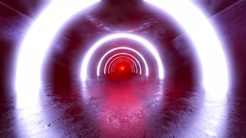Abstract Futuristic Tunnel with Neon Glowing Light Rings
