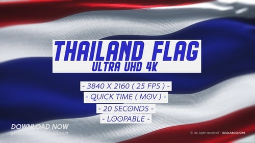 Realistic Waving Thailand Flag Seamless Loop Background