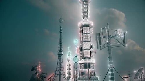 Futuristic Digital Communication Towers Network Animation