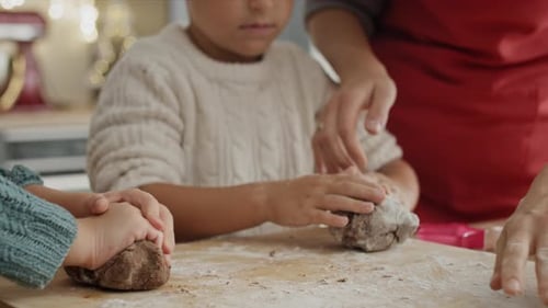 Family Baking Cookies Together at Home for Christmas