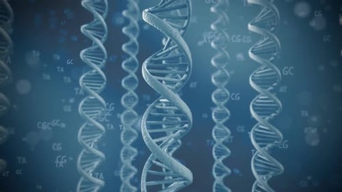 Seamless looping animation of rotating DNA strands in a microscopic view. HD