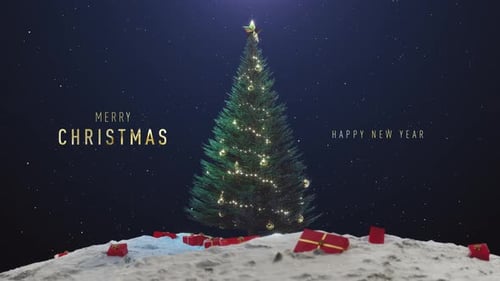 Elegant Christmas Tree and New Year Greeting with Twinkling Lights