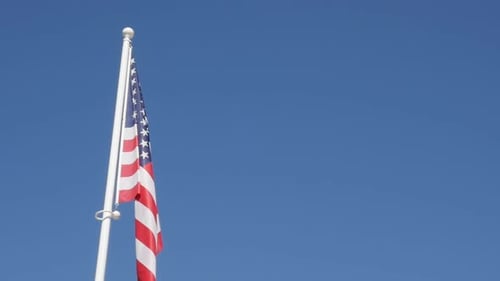 American Flag Waving Against a Clear Blue Sky