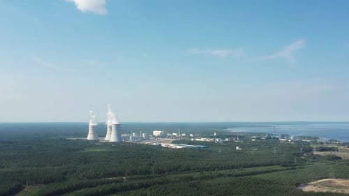 Smoking Cooling Towers at Nuclear Power Plant