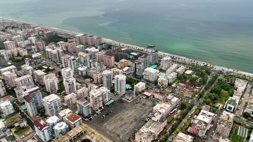 Colorful Panorama over the city Aerial View 4 K Alanya Turkey