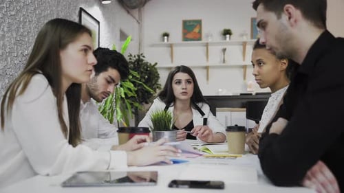 Female Team Leader at Office Meeting. Young Multiethnic Business People Brainstorm in Trendy