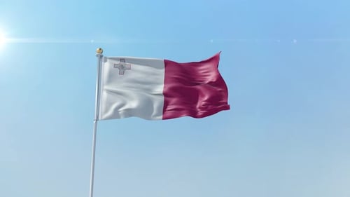 Realistic Malta Flag Waving Against Clear Blue Sky