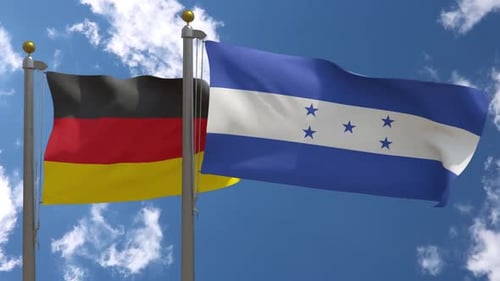 Realistic German and Honduran Flags Waving in Wind