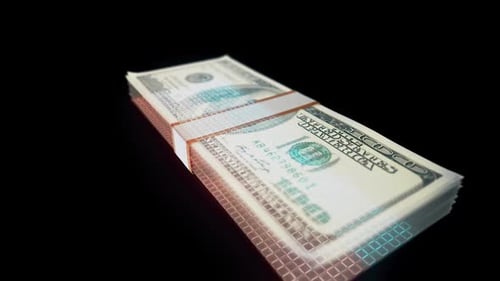 Futuristic Digital Scan of US Dollar Bills Stack