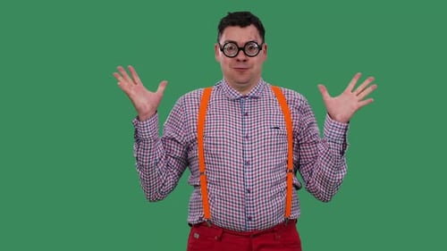 Goofy Man Shrugs on Green Screen
