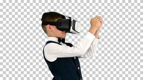 Excited boy in formal wear playing the, Alpha Channel