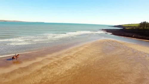 Woman horse riding on seashore