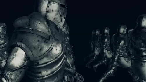 Animated Gritty Armored Knights Marching Through Darkness