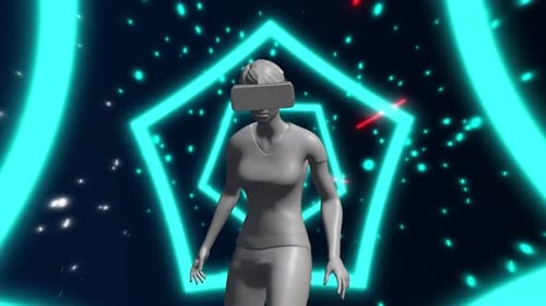 Futuristic Virtual Reality Journey in Neon Geometric Tunnel
