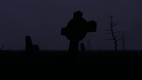 Rainy Dusk and Christian Cemetery