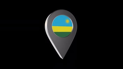 3D-Animationskarte-Zeiger mit Ruanda-Flagge mit Alpha-Kanal - 2K