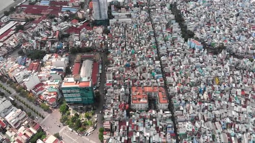 Aerial Drones Take a Beautiful View of the City From a Bird's Eye View with Skyscrapers or Tall