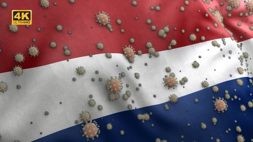 Netherlands Flag Waving with Virus Particles Animation