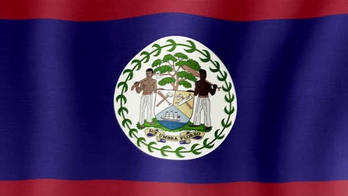 Belize National Flag Waving with Coat of Arms