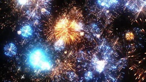 Vibrant Blue and Gold Fireworks Celebration Background Animation