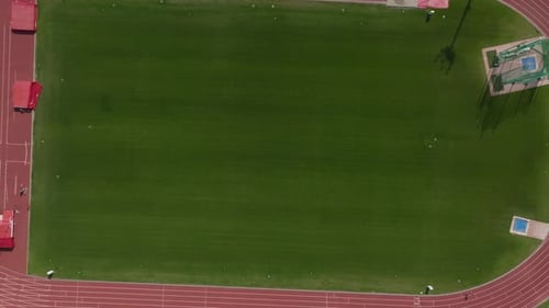 Aerial View of an Empty Sports Field and Track