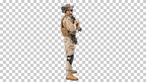 Soldier with machine gun standing, Alpha Channel