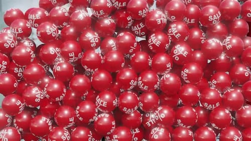 3D Red Sale Spheres Falling Transition