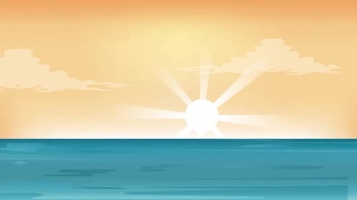 Animated Ocean Sunrise in Flat Design Style