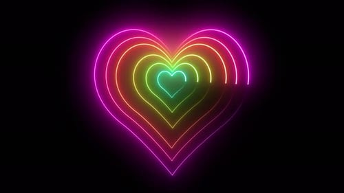 Animated Neon Glowing Concentric Hearts Loop Background