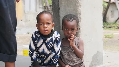 Portrait of Local African Children in a Poor Village Near Slum Zanzibar Africa