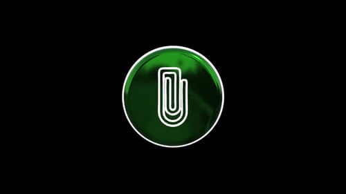 Glossy 3D Green Paperclip Icon Rotating Animation