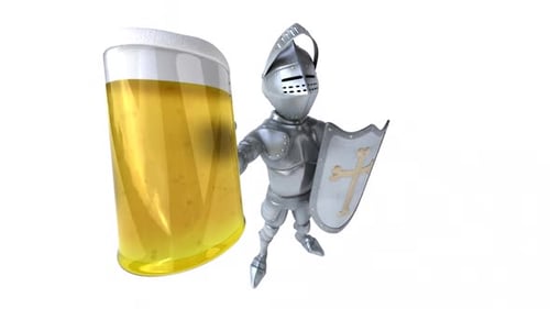 3D Animated Cartoon Knight Holding Beer Glass