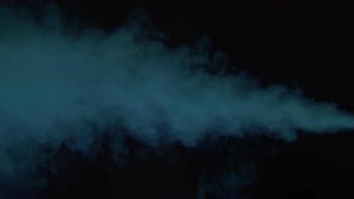 Cyan Smoke Flows Right on Black Background