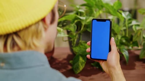 Florist Man Using Smartphone with Chroma Key