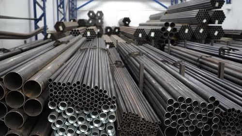 Metal Pipes Stored at Factory, Industry