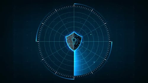 Futuristic Digital Radar Scan with Cyber Security Shield