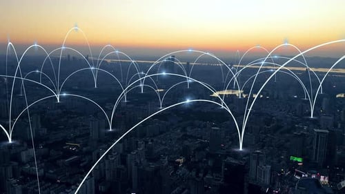 smart Connected city skyline. Futuristic network concept, city Technology.