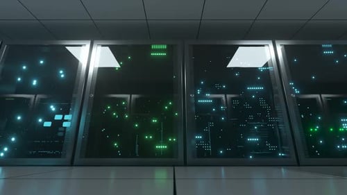 Futuristic Server Racks with Digital Data Flow Animation